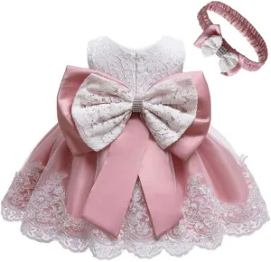 0-6T Baby Girl Party Dress Toddler Lace Embroideryr Evening Dresses with Headwear