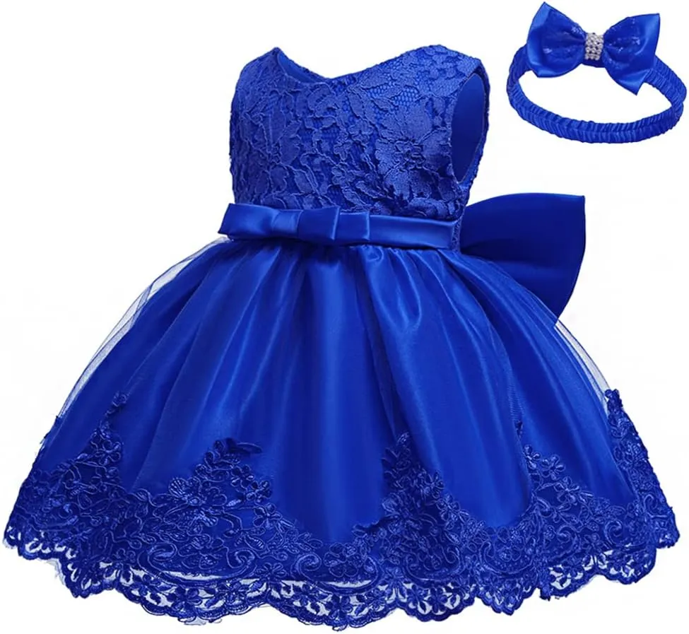 0-6T Baby Girl Party Dress Toddler Lace Embroideryr Evening Dresses with Headwear