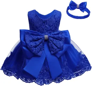 0-6T Baby Girl Party Dress Toddler Lace Embroideryr Evening Dresses with Headwear