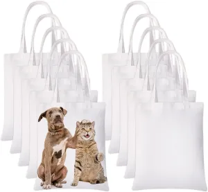 10 Pieces Sublimation Tote Bags Printing Blank Canvas Tote Bags for Decorating and DIY Crafting White