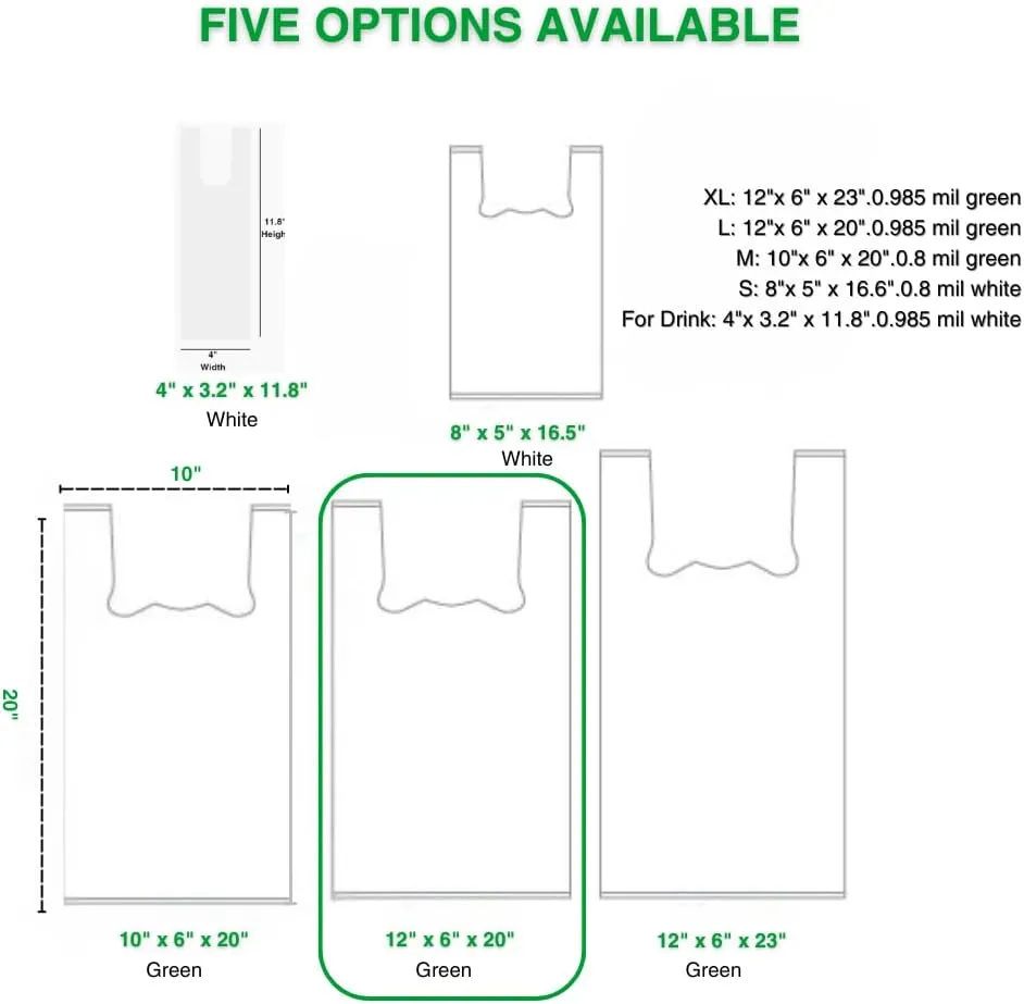 100% Certified Home Compostable To-Go Bags with Handles, 17.7" x 20" x 1 Mil (Extra Thick), Hold 20 lbs, Thank You Bags Grocery Bags Take Out Bags T Shirt Bags for Retail, Restaurant 500 Ct