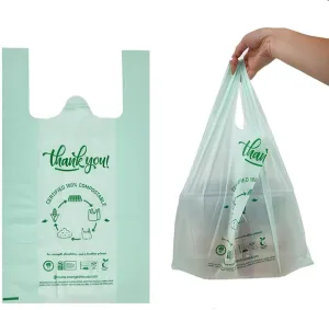 100% Certified Home Compostable To-Go Bags with Handles, 17.7" x 20" x 1 Mil (Extra Thick), Hold 20 lbs, Thank You Bags Grocery Bags Take Out Bags T Shirt Bags for Retail, Restaurant 500 Ct