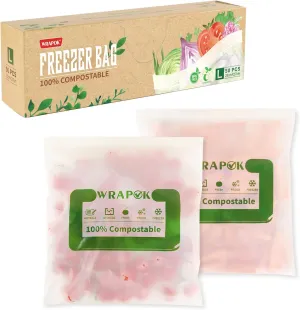 100% Compostable Freezer Bags Biodegradable Gallon Storage Bag Eco Friendly Quart Size Bag for Vegetables, Fruits or Meats, 50 Count