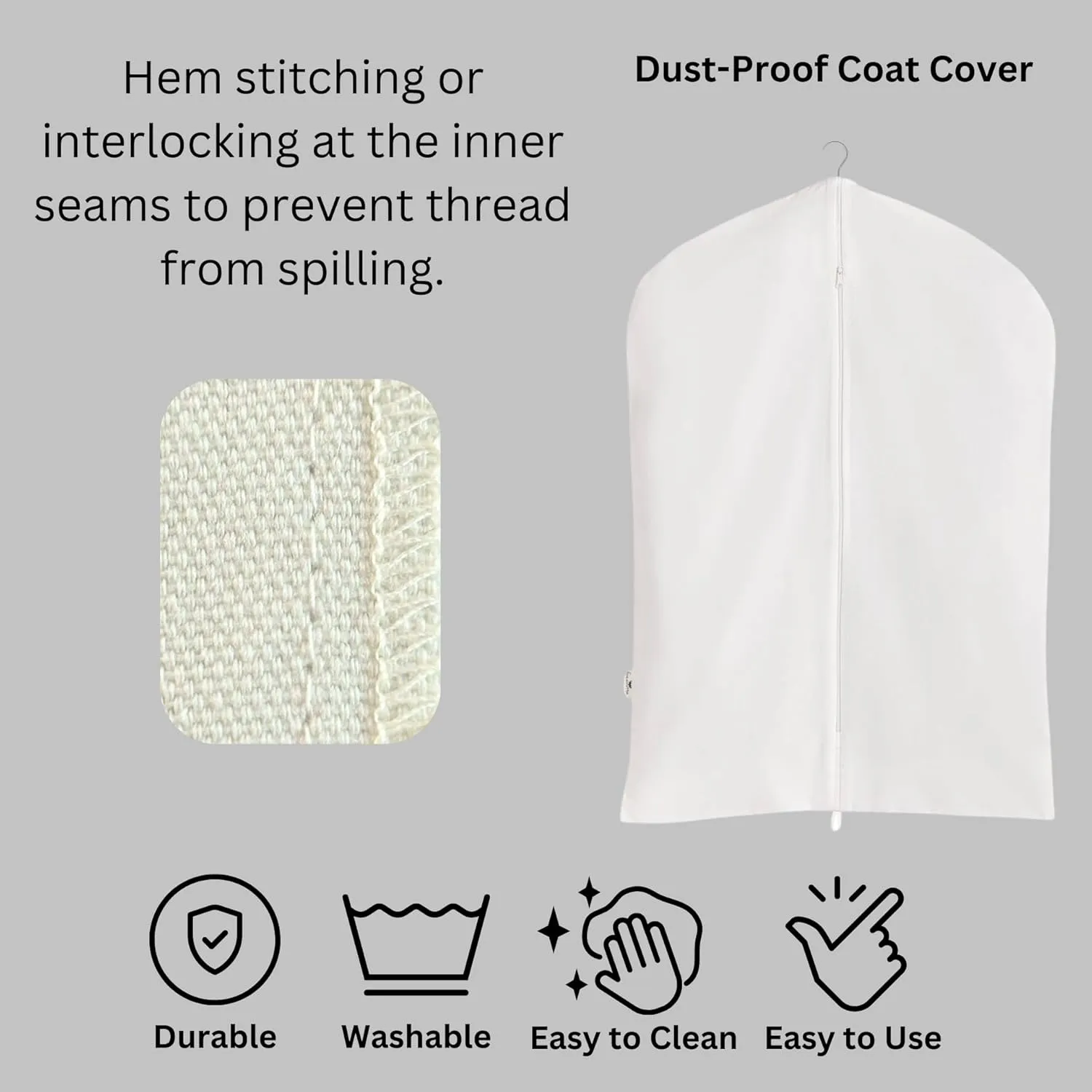 100% Cotton Canvas Garment Cover for Suits, Coats, Dresses; Travel Bag (Large (24"x48"), Off-White)