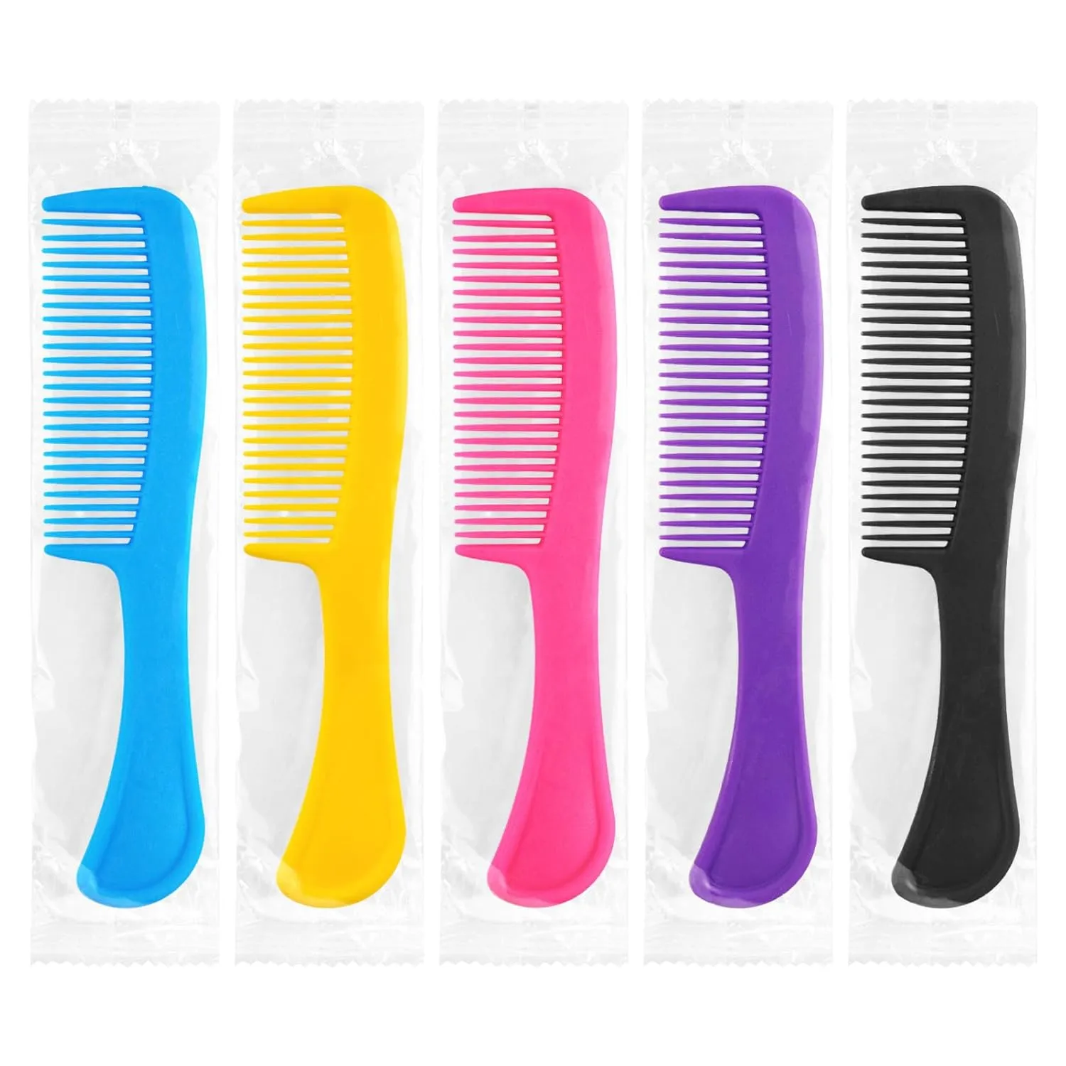 100pcs Combs In Bulk Individually Wrapped, Colorful Hair Combs, Bulk Combs For Homeless Individually Wrapped For Women,Kids,Hotel,Airbnb,Shelter/Homeless(black,yellow,pink,blue,purple)