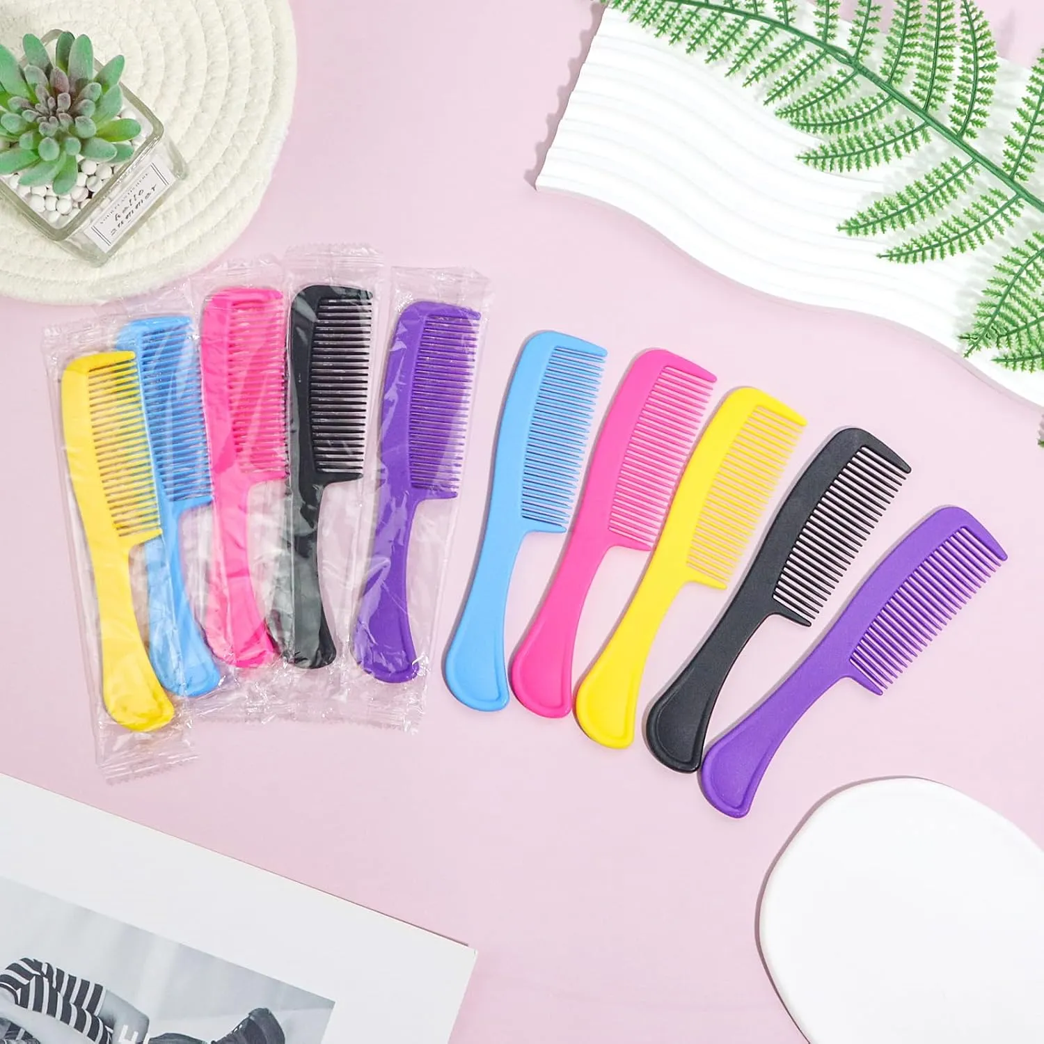 100pcs Combs In Bulk Individually Wrapped, Colorful Hair Combs, Bulk Combs For Homeless Individually Wrapped For Women,Kids,Hotel,Airbnb,Shelter/Homeless(black,yellow,pink,blue,purple)