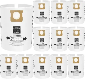 12 Pack VF2005 Vacuum Bags Compatible with Shop Vac Bags 10-14 Gallon, Type F 90662 9066200 ; Type I 90672 9067200,High Efficiency Disposable Fine Dust Collection Vacuum Filter Bags