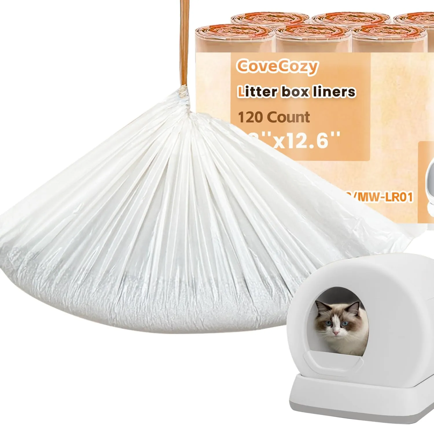 120 Count Litter Bags compatible with MW-SC01/MW-SC02/MW-LR01 Cat Litter Box, Cat Litter Waste Receptacles Bags