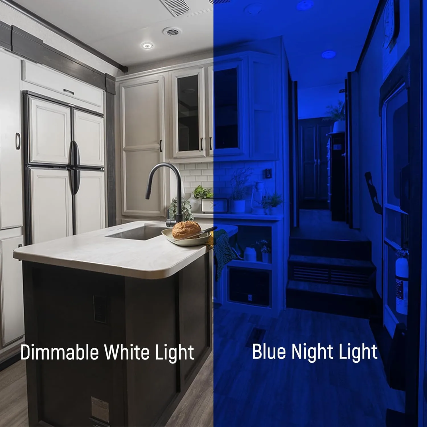 12V Ceiling Dome Light, 4.75 Inch 400LM Dimmable Interior Light for RV Boat Camper Van Travel Trailer Truck Fifth Wheel Interior Lighting, Blue Night Light & Touch Switch(Cool White)