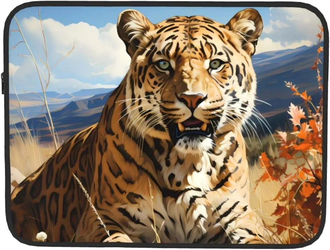 15 Inch Laptop Case Computer Sleeve Shockproof Water-Resistant Notebook Case Bag for Business Travel and Daily Use Leopard in Search of Prey Prints