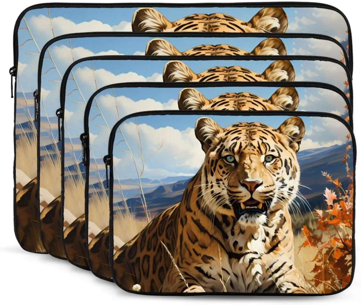 15 Inch Laptop Case Computer Sleeve Shockproof Water-Resistant Notebook Case Bag for Business Travel and Daily Use Leopard in Search of Prey Prints