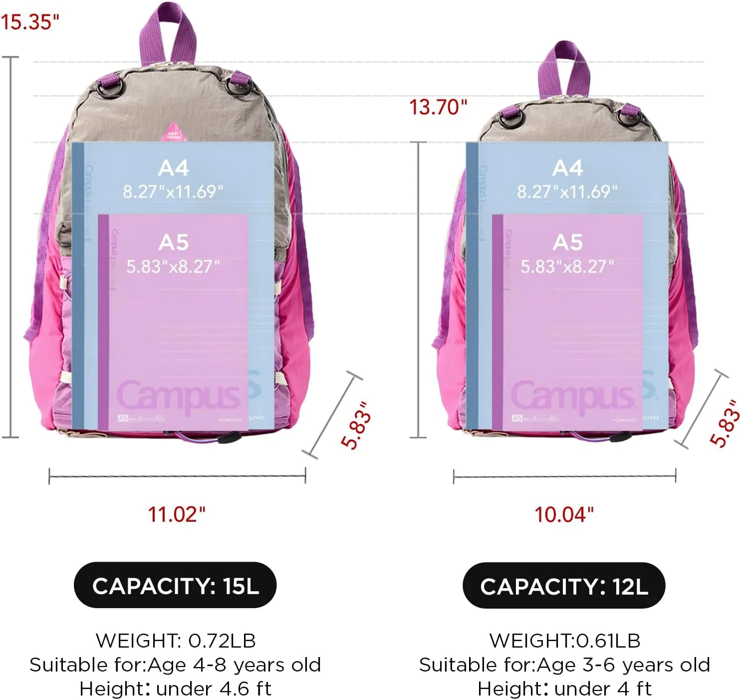 15L Kids Backpack for boys and girls, Small Ultra Lightweight Hiking Backpack for kids with Mesh Storage Bag, Water Resistant Travel Outdoor Sport Camping Daypack