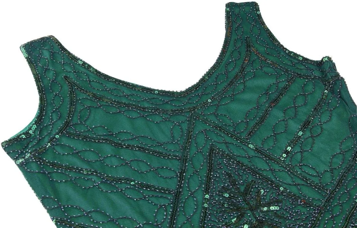 1920s Gatsby Sequin Fringed Paisley Flapper Dress with 20s Accessories Set
