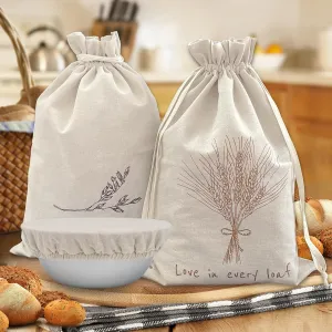 ‌2 Pack Reusable Linen Bread Bags for Homemade Sourdough - Eco-Friendly Storage with Proofing Bowl Cover | Baking Accessories & Sustainable Kitchen Essentials