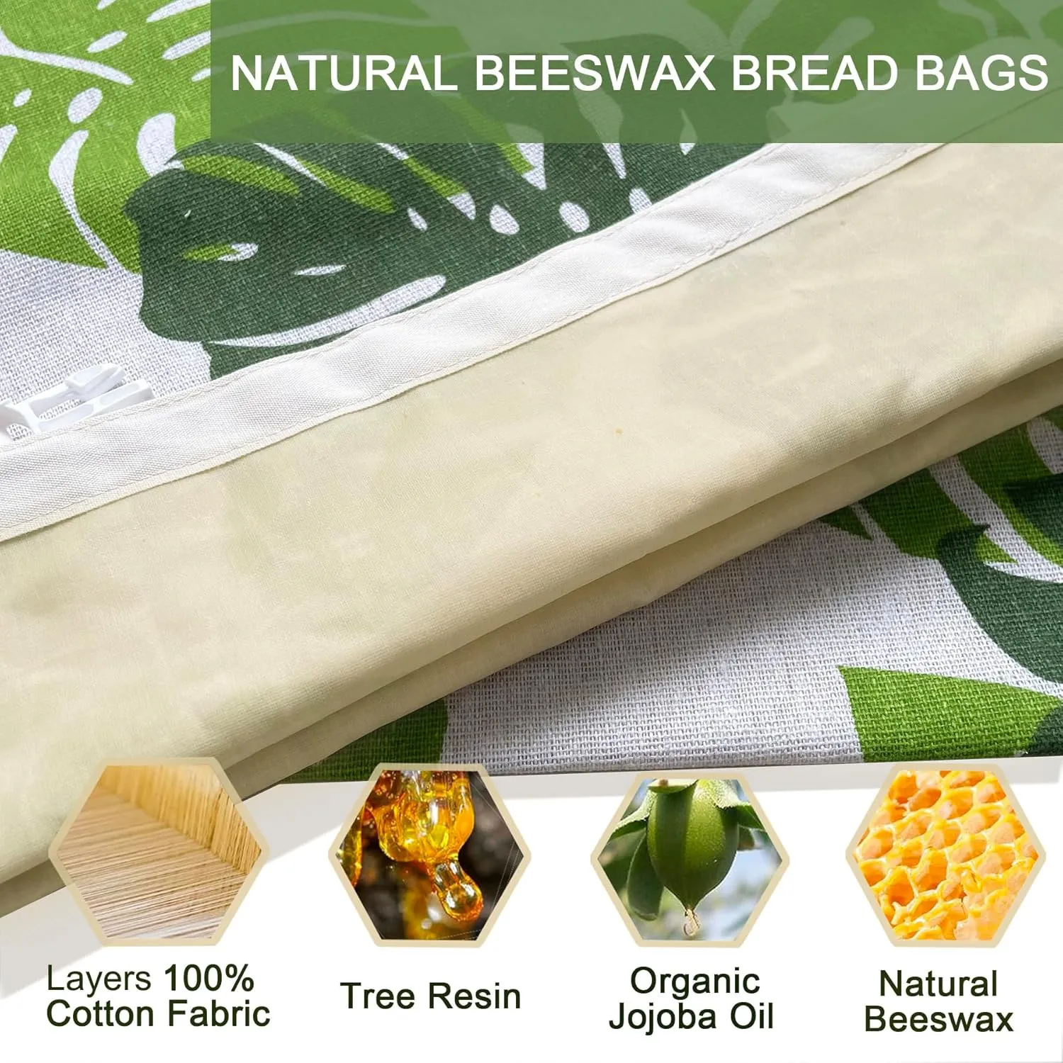 2 Packs Beeswax Bread Bags,Bread Bags for Homemade Bread, Reusable Cotton Beeswax Bread Bag to Keep Fresh,Sourdough Bread Bags, Green