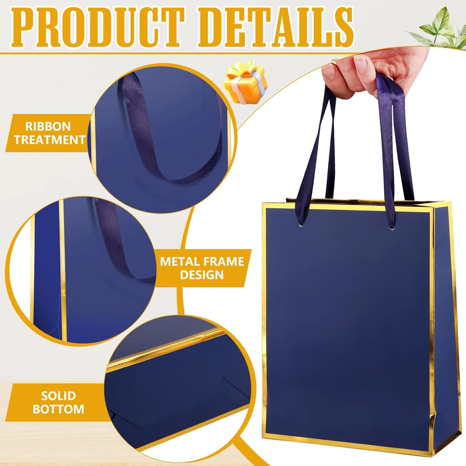 24 Pack Metallic Paper Gift Bag with Handles and Tissue Paper 9 x7 x 4'' 5 Senses Gift Bags for Him Her Thank You Favor Bags for Graduation Fathers Day Birthday Wedding Bridesmaid Gifts(Navy Blue)