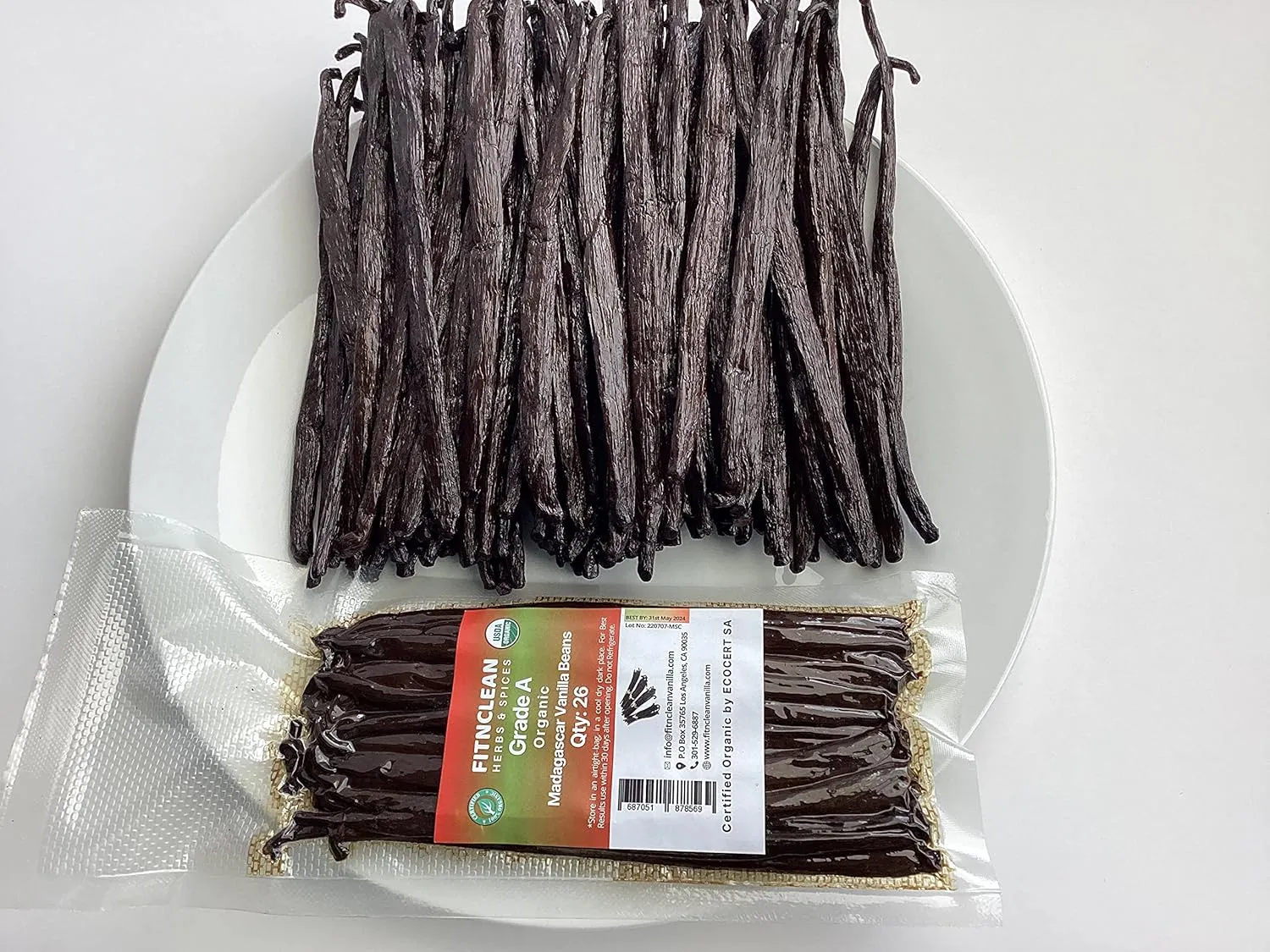 26 Organic Madagascar Vanilla Beans Grade A. Certified USDA Organic. Fresh by FITNCLEAN VANILLA for Extract, Cooking, Brewing, Baking. Bulk Bourbon NON-GMO Whole Gourmet Pods