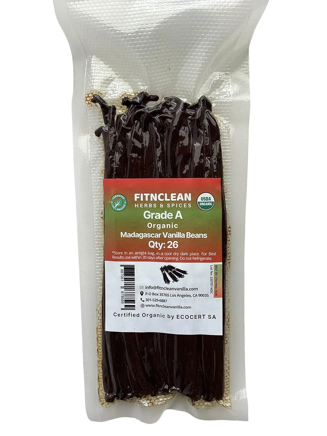 26 Organic Madagascar Vanilla Beans Grade A. Certified USDA Organic. Fresh by FITNCLEAN VANILLA for Extract, Cooking, Brewing, Baking. Bulk Bourbon NON-GMO Whole Gourmet Pods