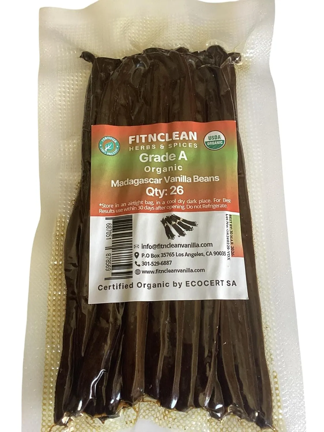 26 Organic Madagascar Vanilla Beans Grade A. Certified USDA Organic. Fresh by FITNCLEAN VANILLA for Extract, Cooking, Brewing, Baking. Bulk Bourbon NON-GMO Whole Gourmet Pods