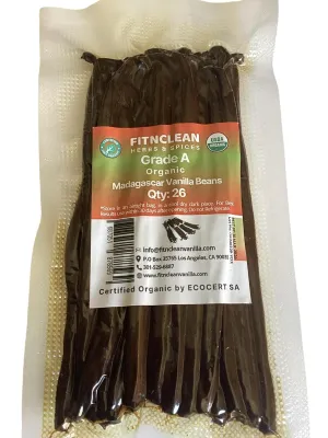 26 Organic Madagascar Vanilla Beans Grade A. Certified USDA Organic. Fresh by FITNCLEAN VANILLA for Extract, Cooking, Brewing, Baking. Bulk Bourbon NON-GMO Whole Gourmet Pods