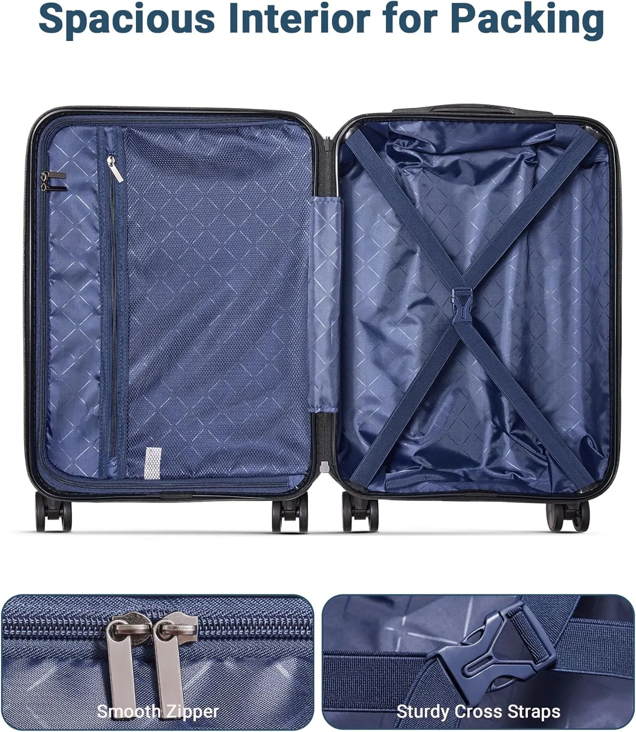 28 inch Luggage Hardside Lightweight Suitcase with Spinner Wheels TSA Lock for Travel Business (Blue&Black)