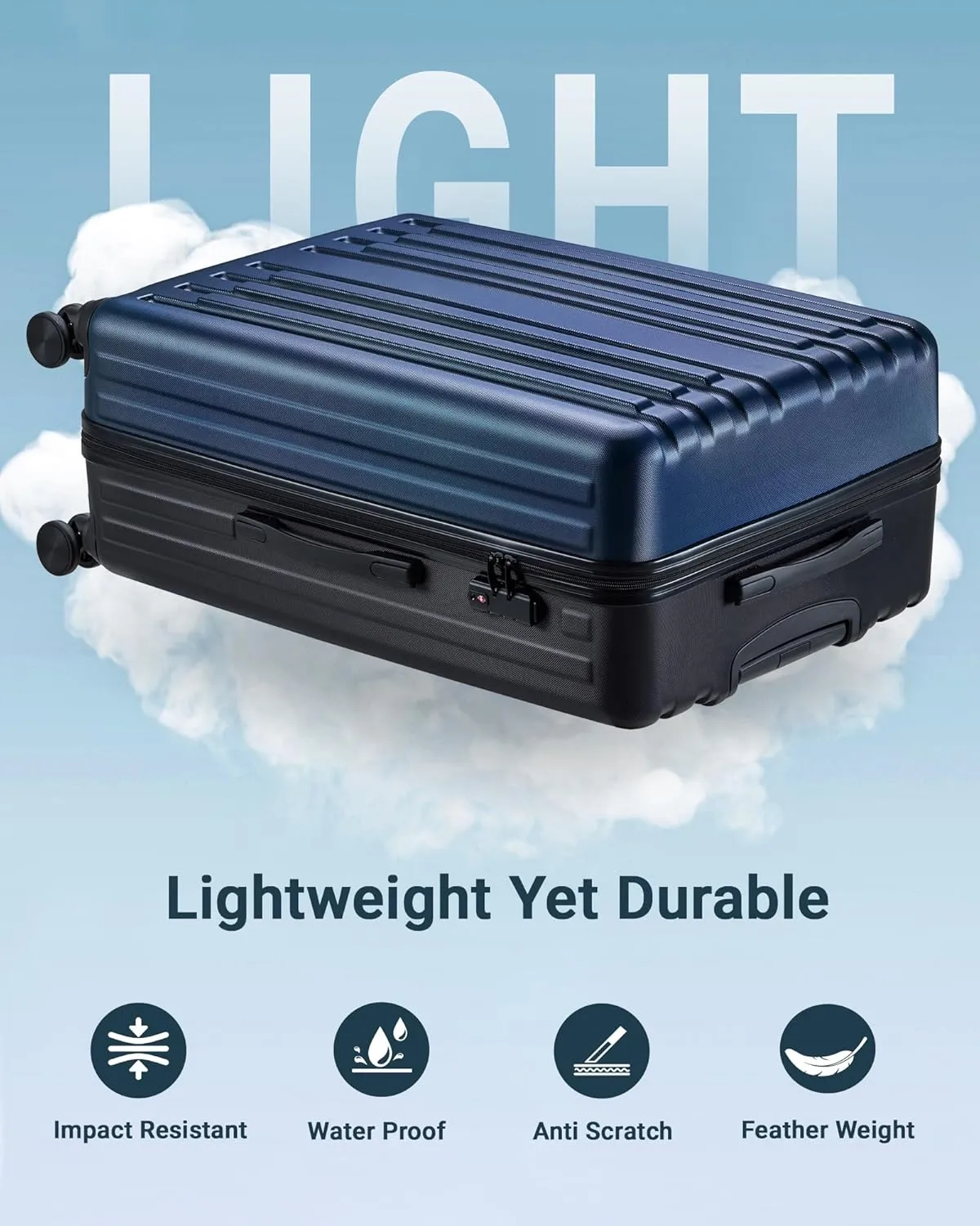28 inch Luggage Hardside Lightweight Suitcase with Spinner Wheels TSA Lock for Travel Business (Blue&Black)