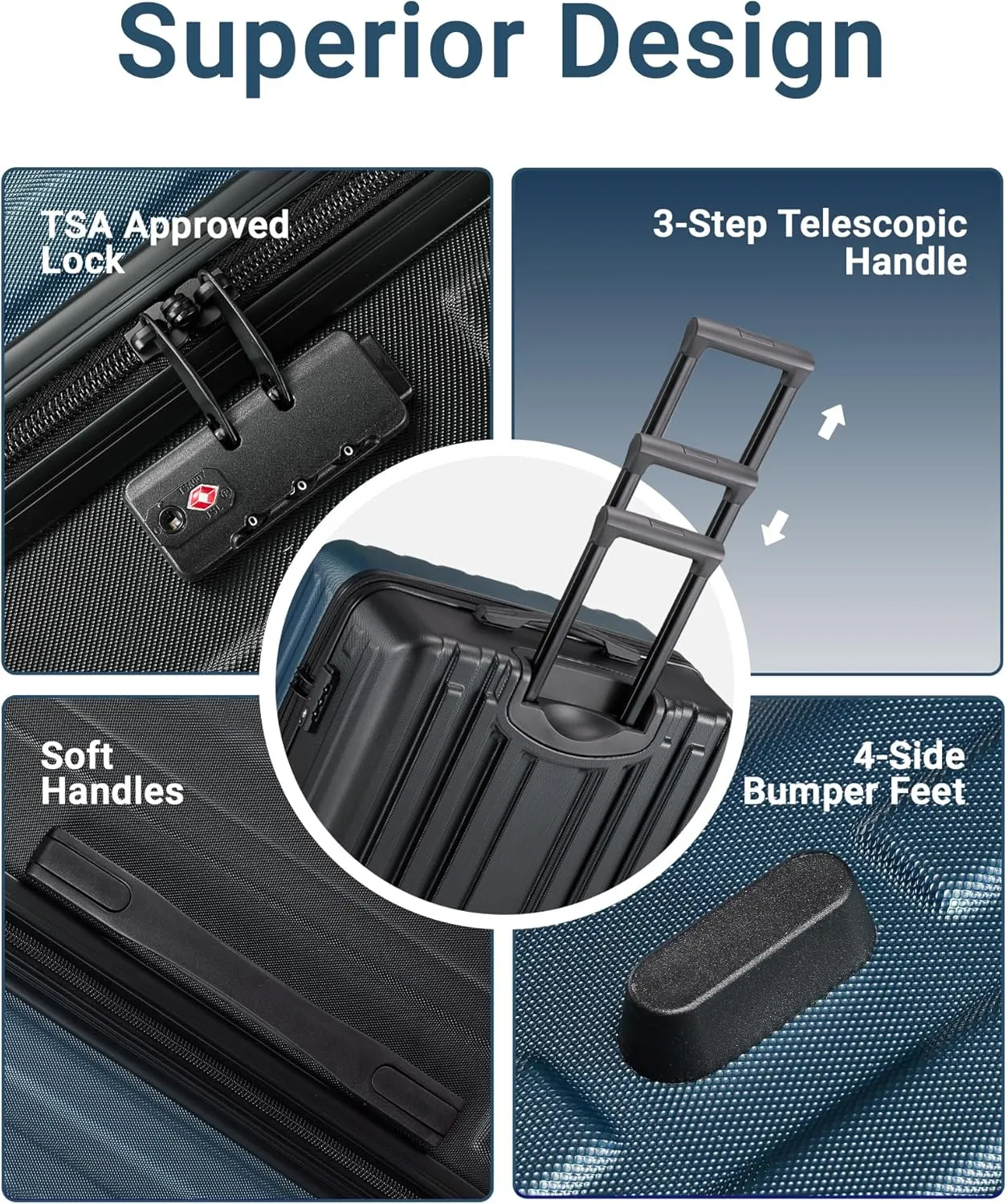 28 inch Luggage Hardside Lightweight Suitcase with Spinner Wheels TSA Lock for Travel Business (Blue&Black)