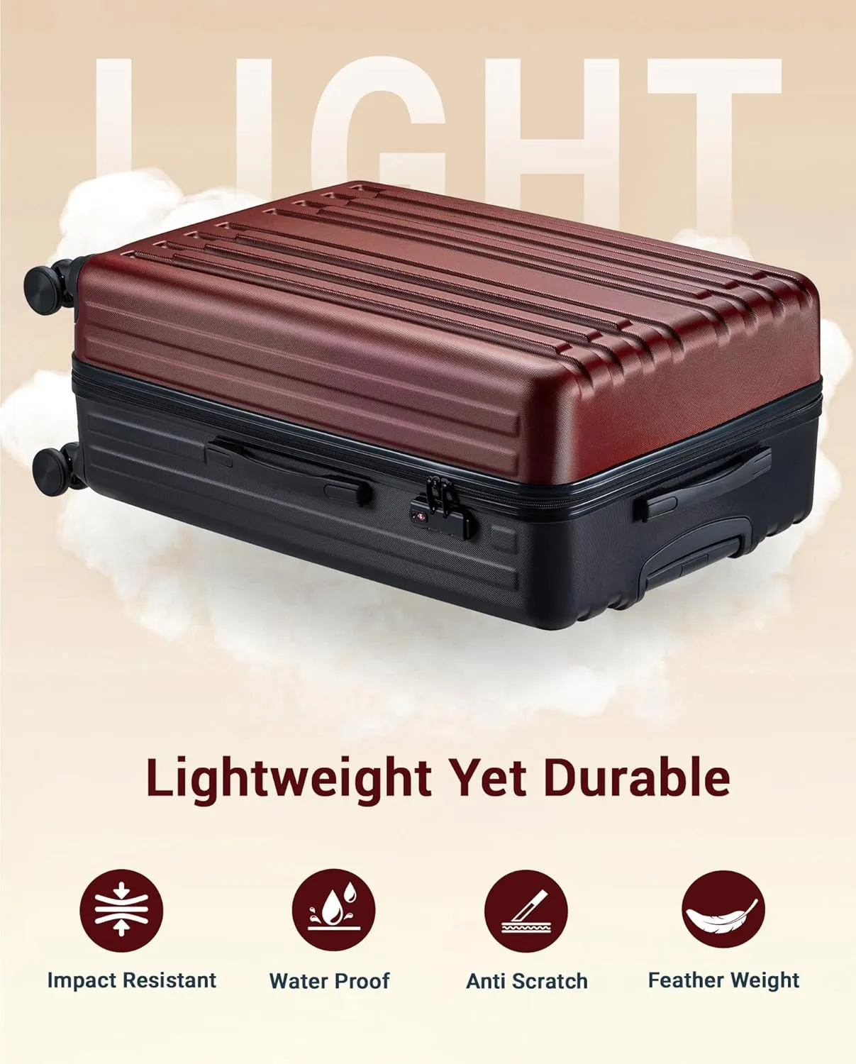 28 inch Luggage Hardside Lightweight Suitcase with Spinner Wheels TSA Lock for Travel Business, (Red&Black)