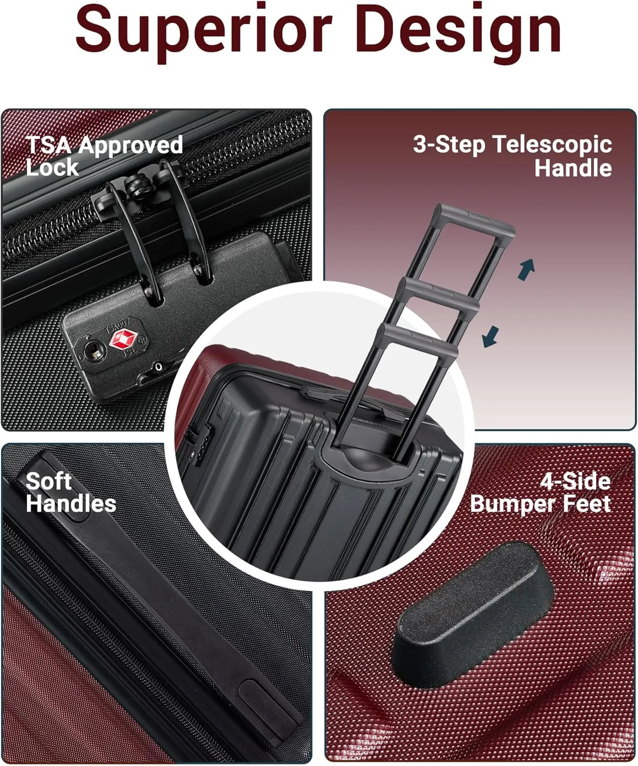 28 inch Luggage Hardside Lightweight Suitcase with Spinner Wheels TSA Lock for Travel Business, (Red&Black)