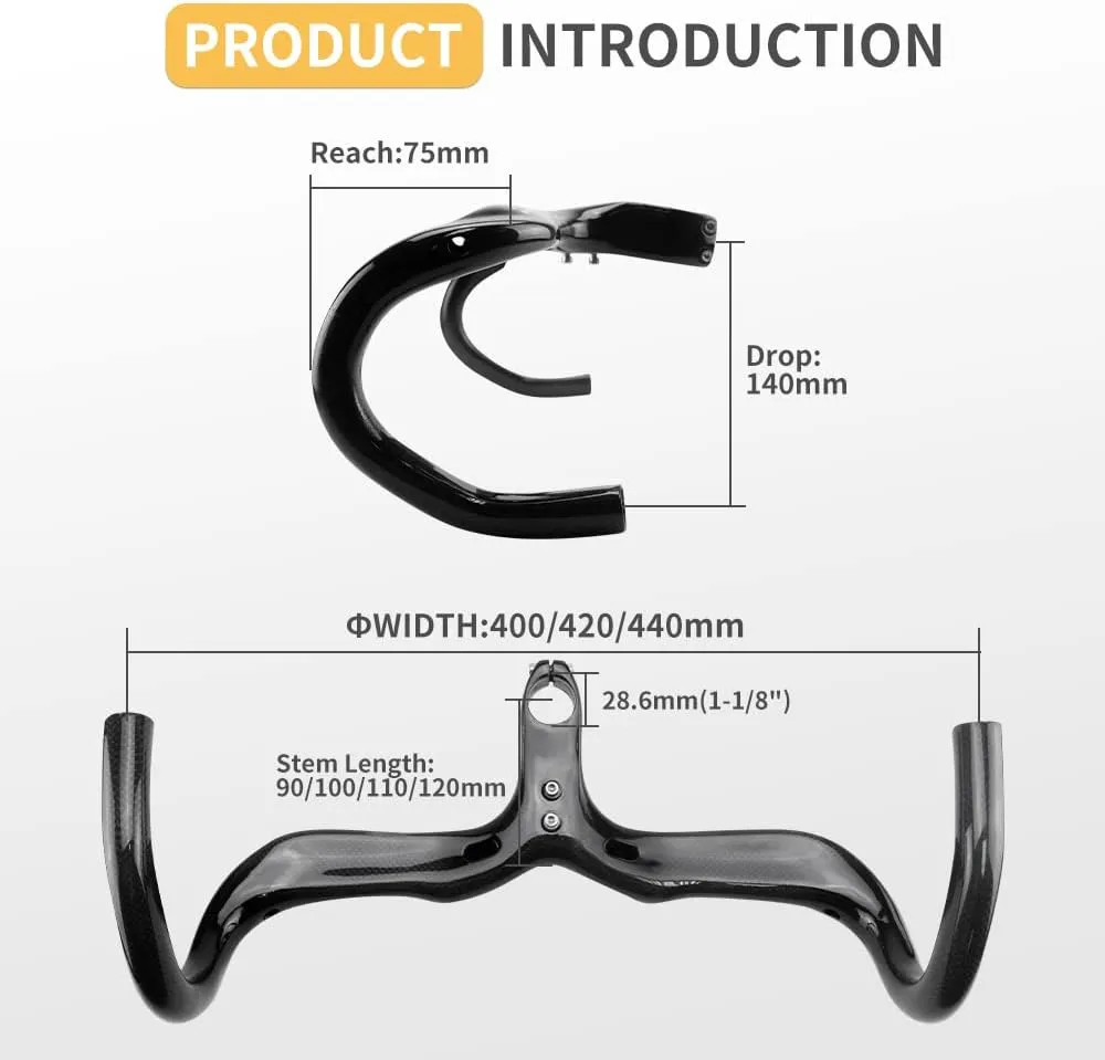 28.6 mm carbon integrated handlebars road integrated carbon fiber handlebars integrated carbon stem