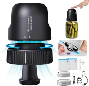3-in-1 Electric Mason Jar Vacuum Sealer Kit for Wide & Regular Mouth Canning Jars & Sous Vide Bags, Rechargeable Auto Stop Jar Sealer Vacuum for Storing Herbs, Fruits & Veggies (Black)