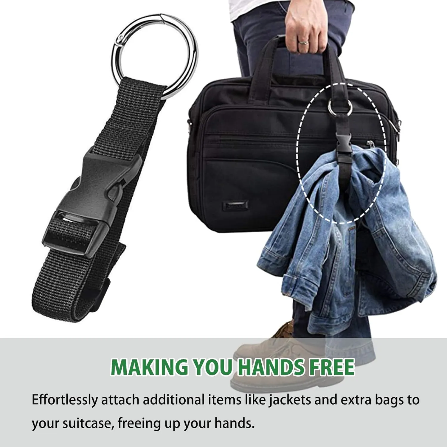 3 Pcs Jacket Holder Luggage Strap Jacket Gripper Add a Bag Luggage Strap Handbag Clip Use to Carry Make Your Hands Free - Black