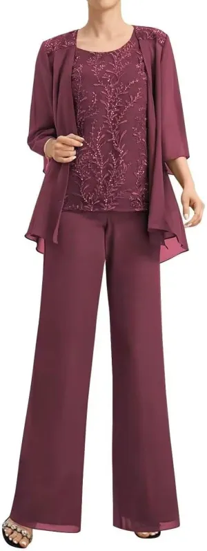 3 Pieces Mother of The Bride Pantsuits for Women Dressy Wedding Lace Appliques Formal Jumpsuit for Curvy Women