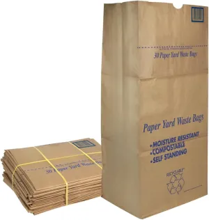 30 Gallon Lawn & Leaf 2-Ply Heavy-Duty Yard Waste Compost Refuse Paper Bags, Eco-Friendly, Tear Resistant, Self Standing, Biodegredable, Made in USA, 10 Count