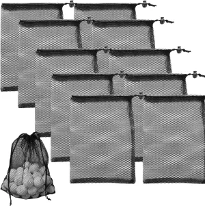 30 Pack 8 x 12 Inch Mesh Drawstring Bags Small Nylon Mesh Bag with Cord Lock Closure, Black Mesh Laundry Bag Net Bag for Beach Toy Ball, Golf Stuff Balls, Travel