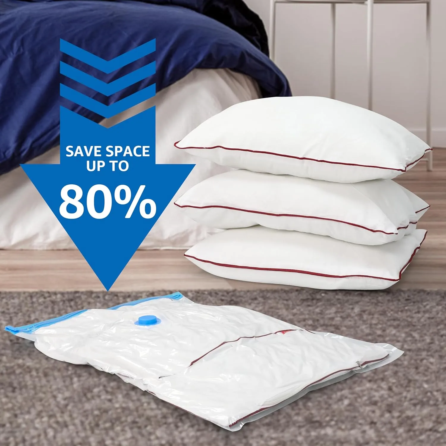 30 Pack Compression Storage Bags, Vacuum Storage Bags, Space Saver Bags for Comforters, Blankets, Pillows and Clothes Storage, Hand Pump Included (5 Jumbo/5 L/5 M/5 S/5 Roll M/5 Roll S)