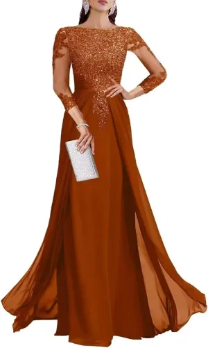 3/4 Sleeve Mother of The Bride Dresses for Wedding Sequin Lace Formal Maxi Gowns Chiffon Evening Dresses