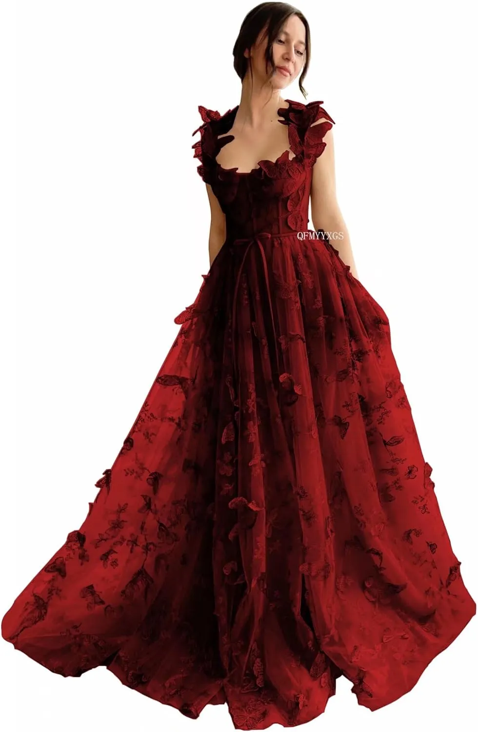3D Butterfly Tulle Prom Dresses for Women 2025 Long Lace Applique Ball Gown Formal Evening Party Gown with Slit