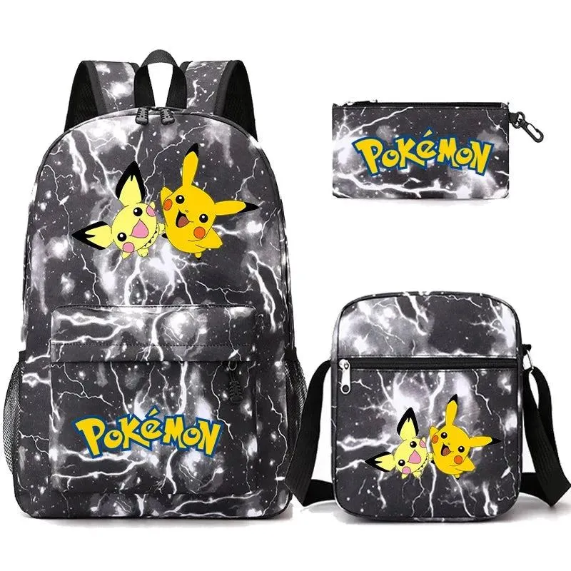 3Pcs/set Anime Pokemon Pikachu Backpack for Boys Girls Light Weight Bag Hildren Schoolbag Student Kawaii Backpack Back To School