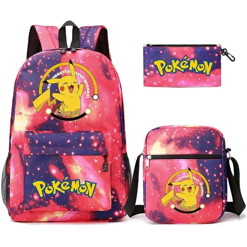 3Pcs/set Anime Pokemon Pikachu Backpack for Boys Girls Light Weight Bag Hildren Schoolbag Student Kawaii Backpack Back To School