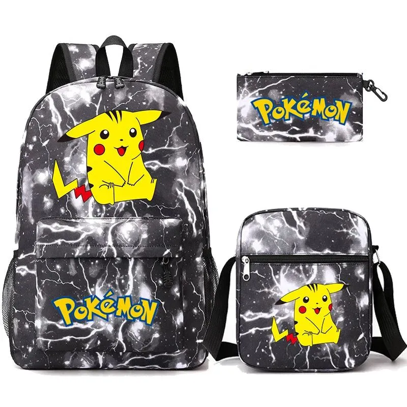 3Pcs/set Anime Pokemon Pikachu Backpack for Boys Girls Light Weight Bag Hildren Schoolbag Student Kawaii Backpack Back To School