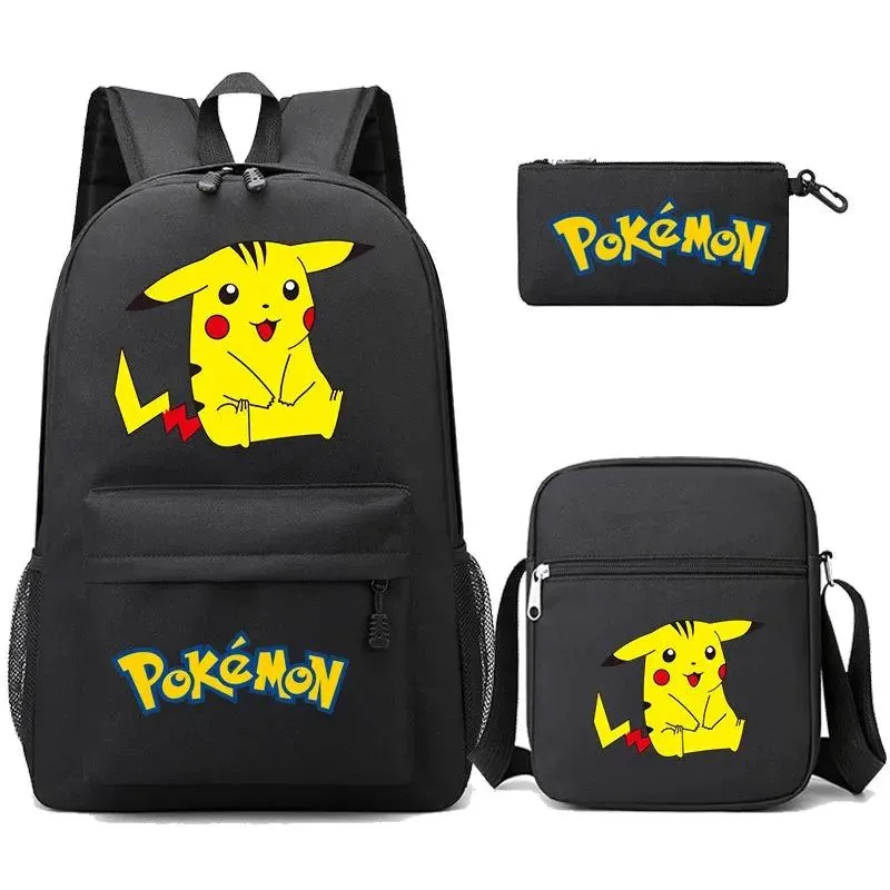 3Pcs/set Anime Pokemon Pikachu Backpack for Boys Girls Light Weight Bag Hildren Schoolbag Student Kawaii Backpack Back To School
