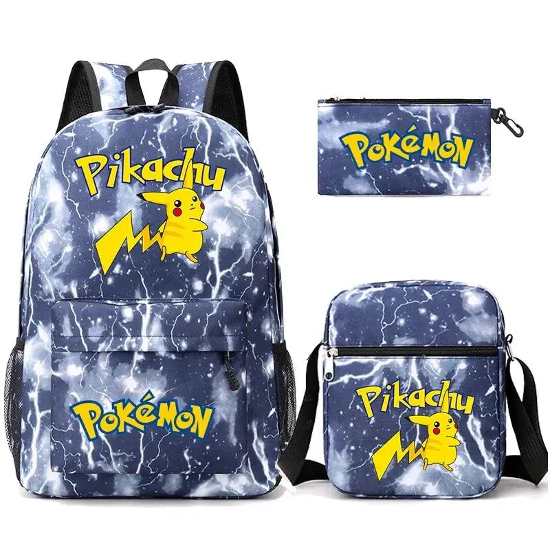 3Pcs/set Anime Pokemon Pikachu Backpack for Boys Girls Light Weight Bag Hildren Schoolbag Student Kawaii Backpack Back To School