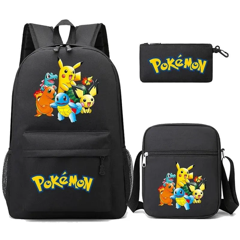 3Pcs/set Anime Pokemon Pikachu Backpack for Boys Girls Light Weight Bag Hildren Schoolbag Student Kawaii Backpack Back To School