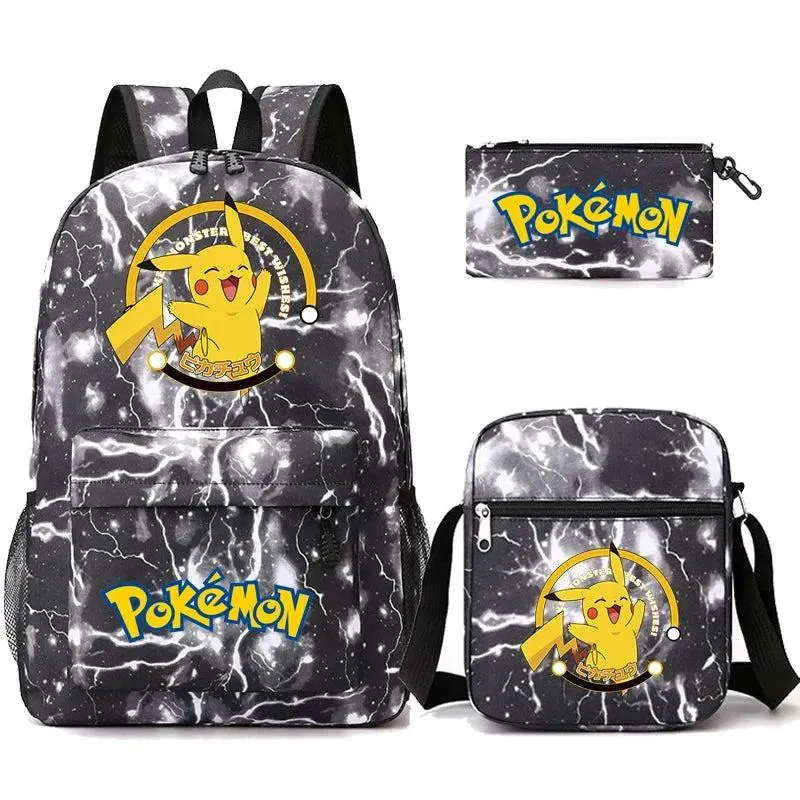 3Pcs/set Anime Pokemon Pikachu Backpack for Boys Girls Light Weight Bag Hildren Schoolbag Student Kawaii Backpack Back To School