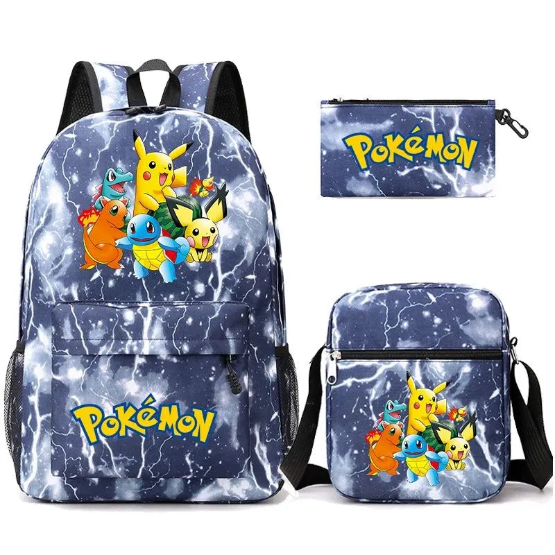 3Pcs/set Anime Pokemon Pikachu Backpack for Boys Girls Light Weight Bag Hildren Schoolbag Student Kawaii Backpack Back To School