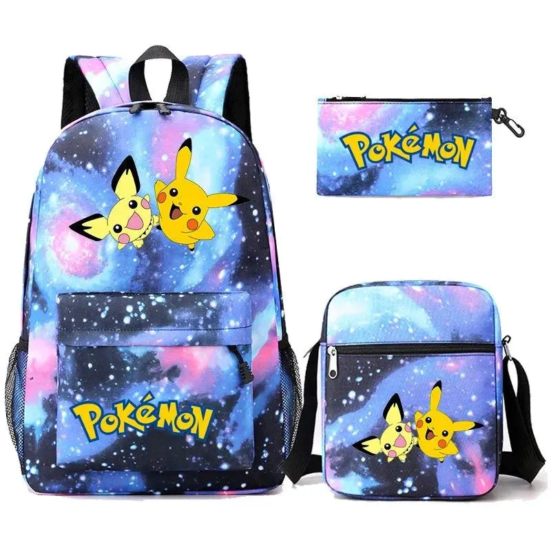3Pcs/set Anime Pokemon Pikachu Backpack for Boys Girls Light Weight Bag Hildren Schoolbag Student Kawaii Backpack Back To School