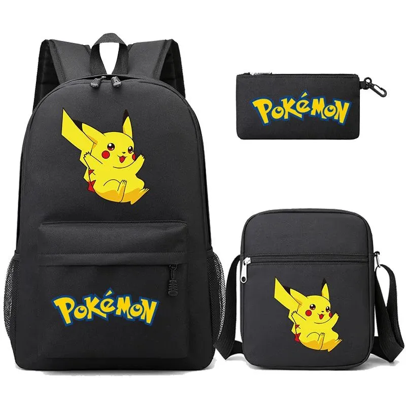 3Pcs/set Anime Pokemon Pikachu Backpack for Boys Girls Light Weight Bag Hildren Schoolbag Student Kawaii Backpack Back To School