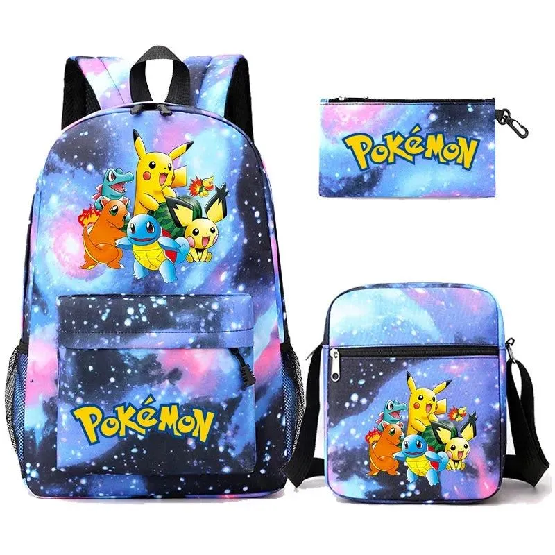 3Pcs/set Anime Pokemon Pikachu Backpack for Boys Girls Light Weight Bag Hildren Schoolbag Student Kawaii Backpack Back To School