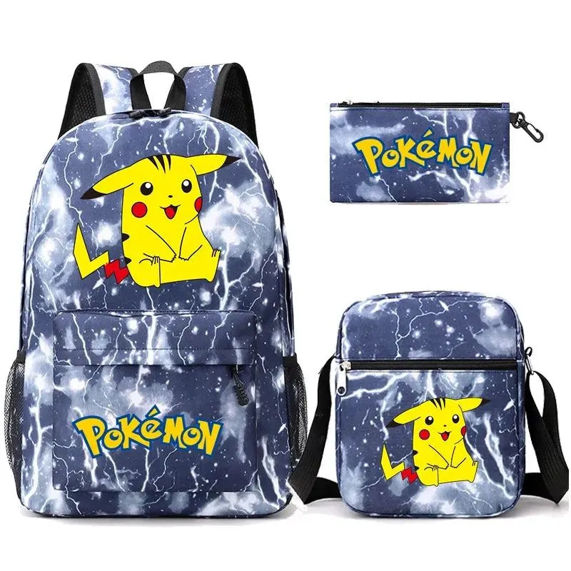 3Pcs/set Anime Pokemon Pikachu Backpack for Boys Girls Light Weight Bag Hildren Schoolbag Student Kawaii Backpack Back To School